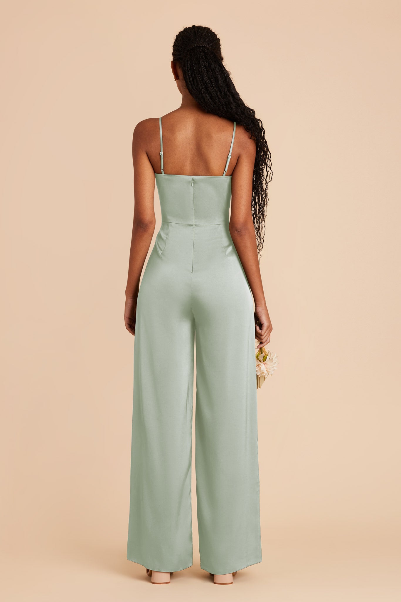 Sage Donna Matte Satin Bridesmaid Jumpsuit by Birdy Grey