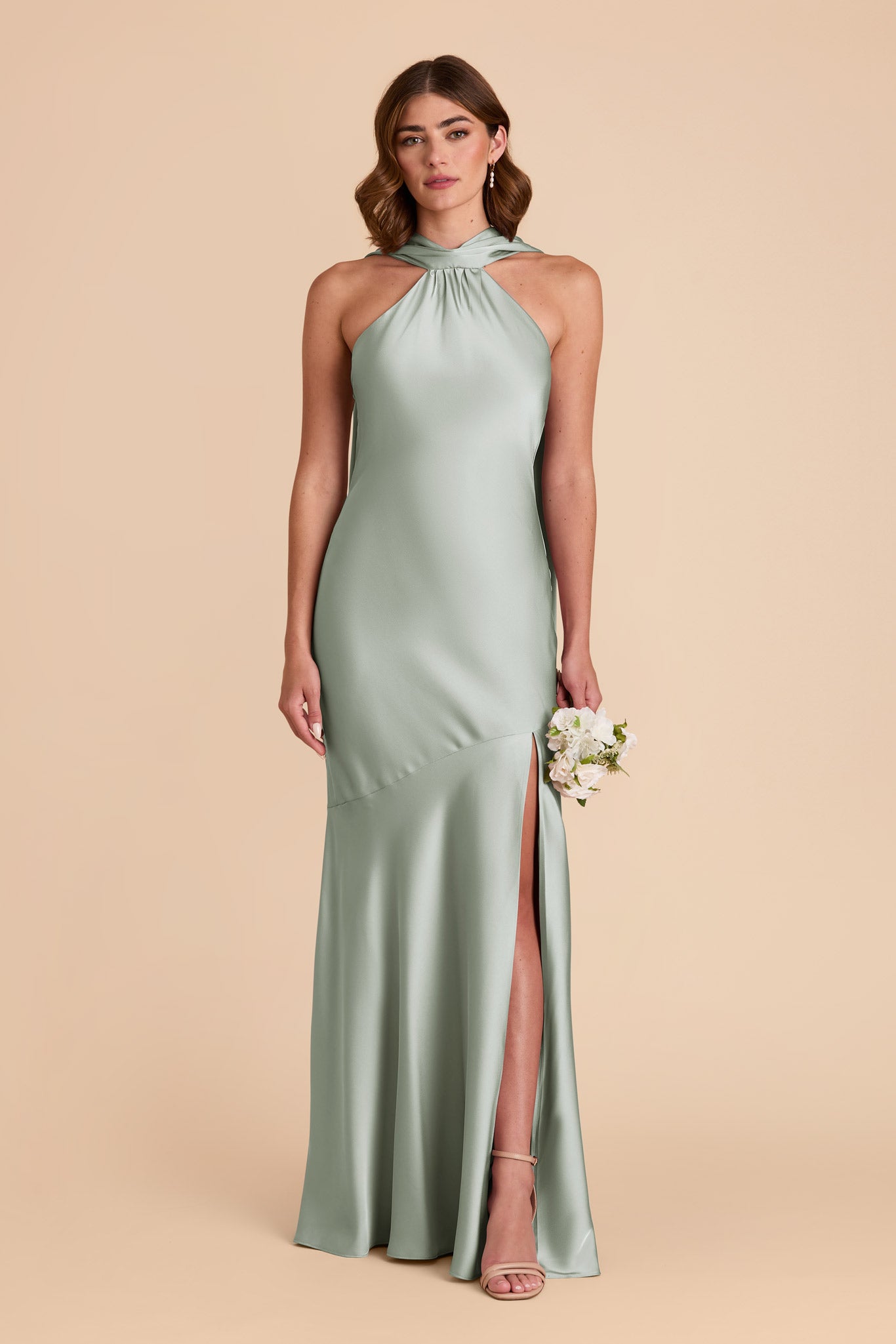 Sage Eileen Matte Satin Dress by Birdy Grey