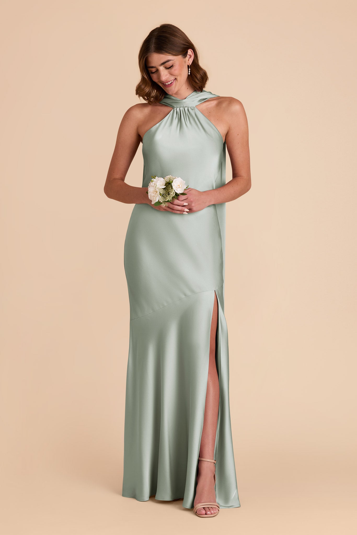 Sage Eileen Matte Satin Dress by Birdy Grey