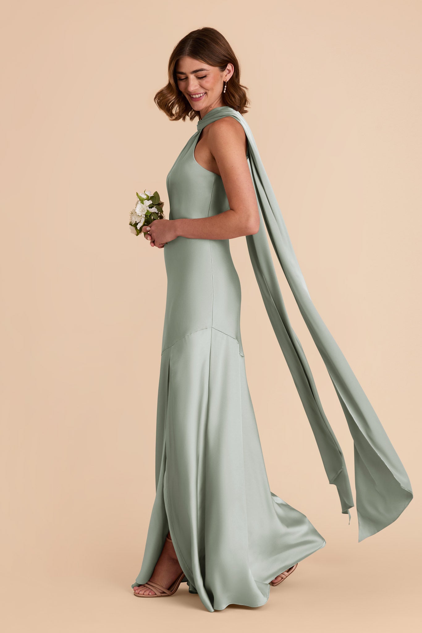 Sage Eileen Matte Satin Dress by Birdy Grey