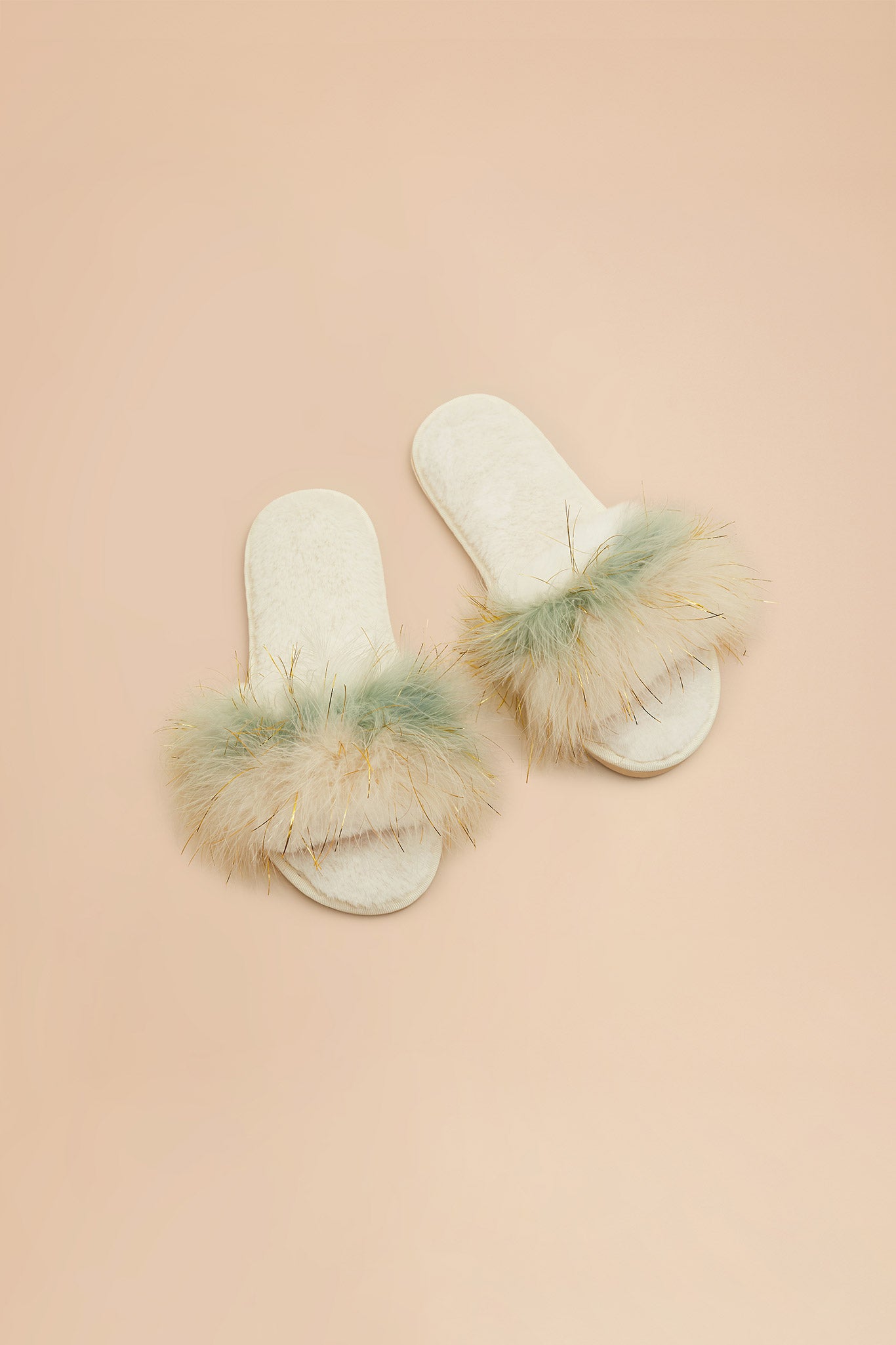 Fluffy Feather Slippers - Sage