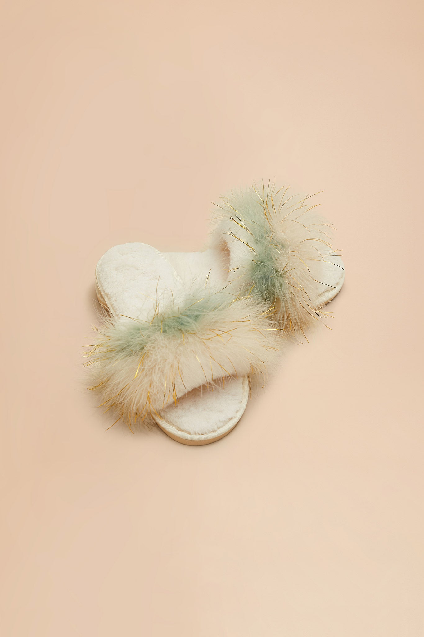 Fluffy Feather Slippers - Sage