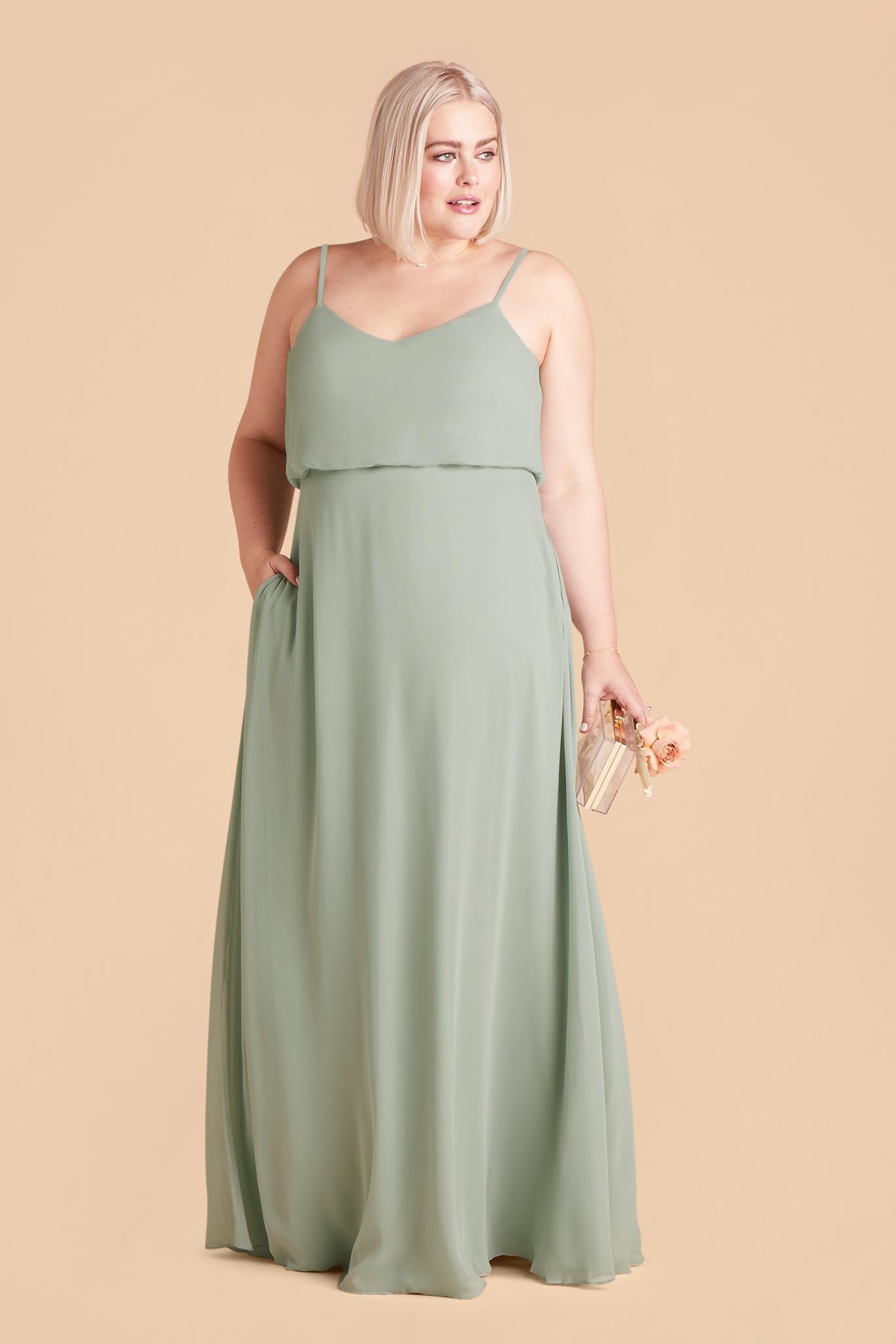 Gwennie Chiffon Bridesmaid Dress in Sage Birdy Grey