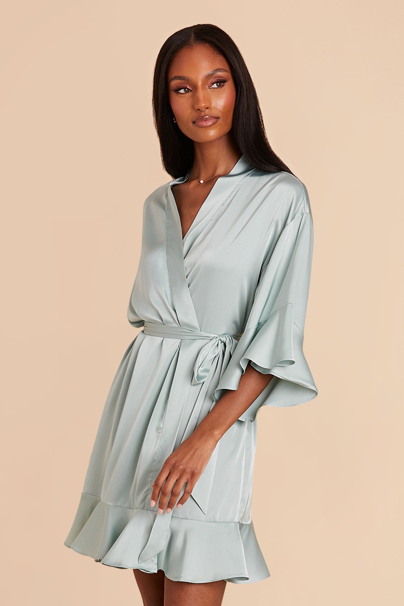 Kenny Sage Ruffle Satin Robe Birdy Grey