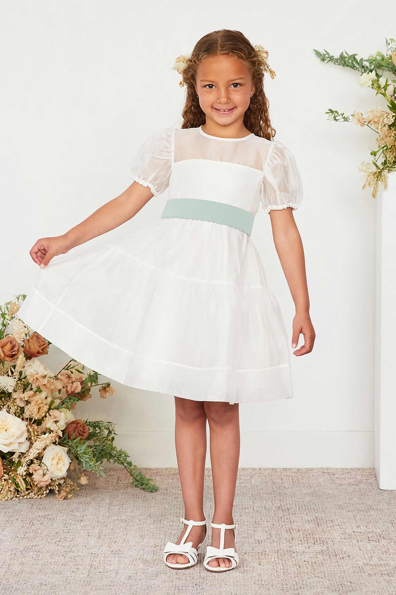 Liz Flower Girl Sash - Sage