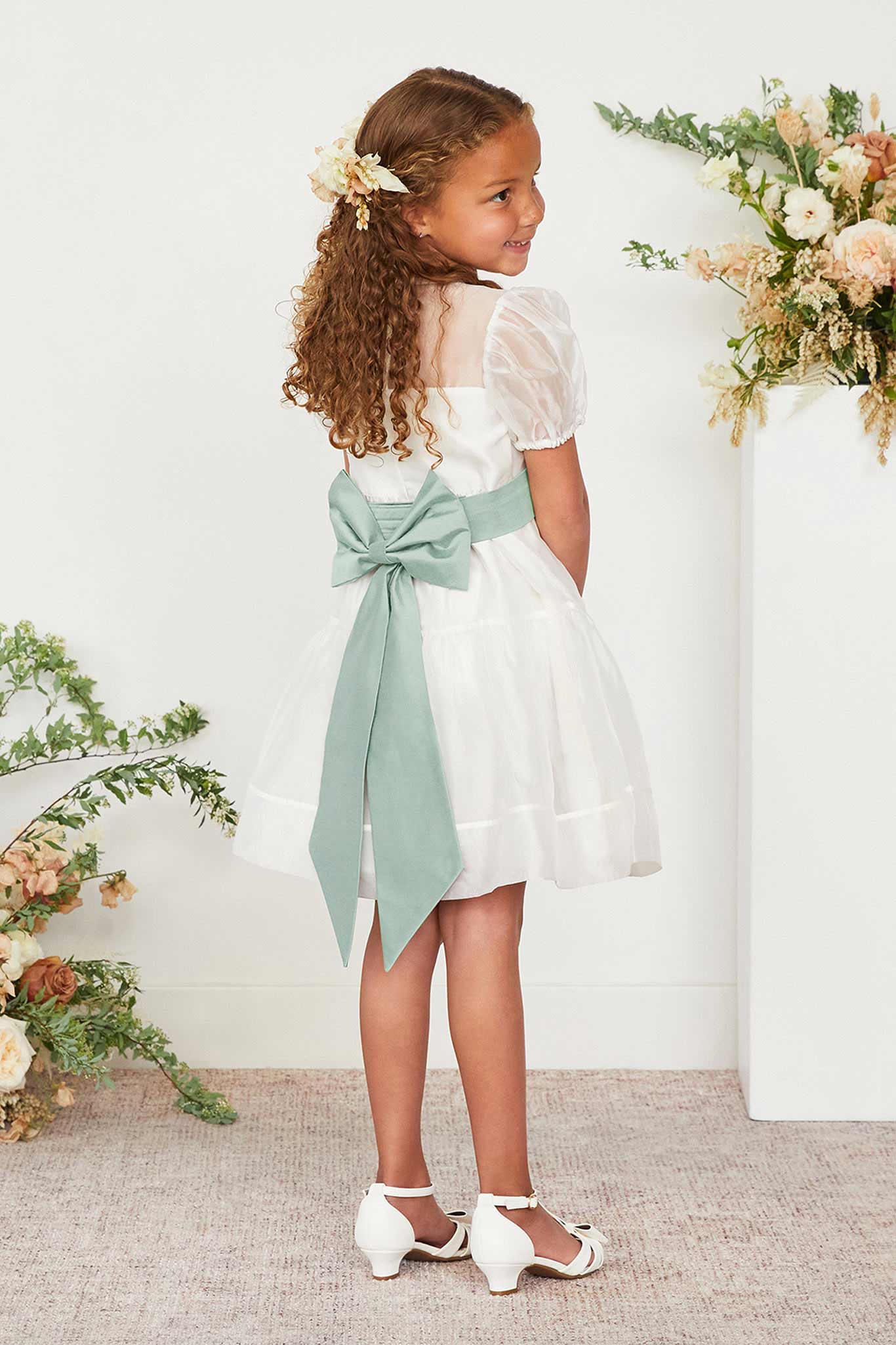 Liz Flower Girl Sash - Sage