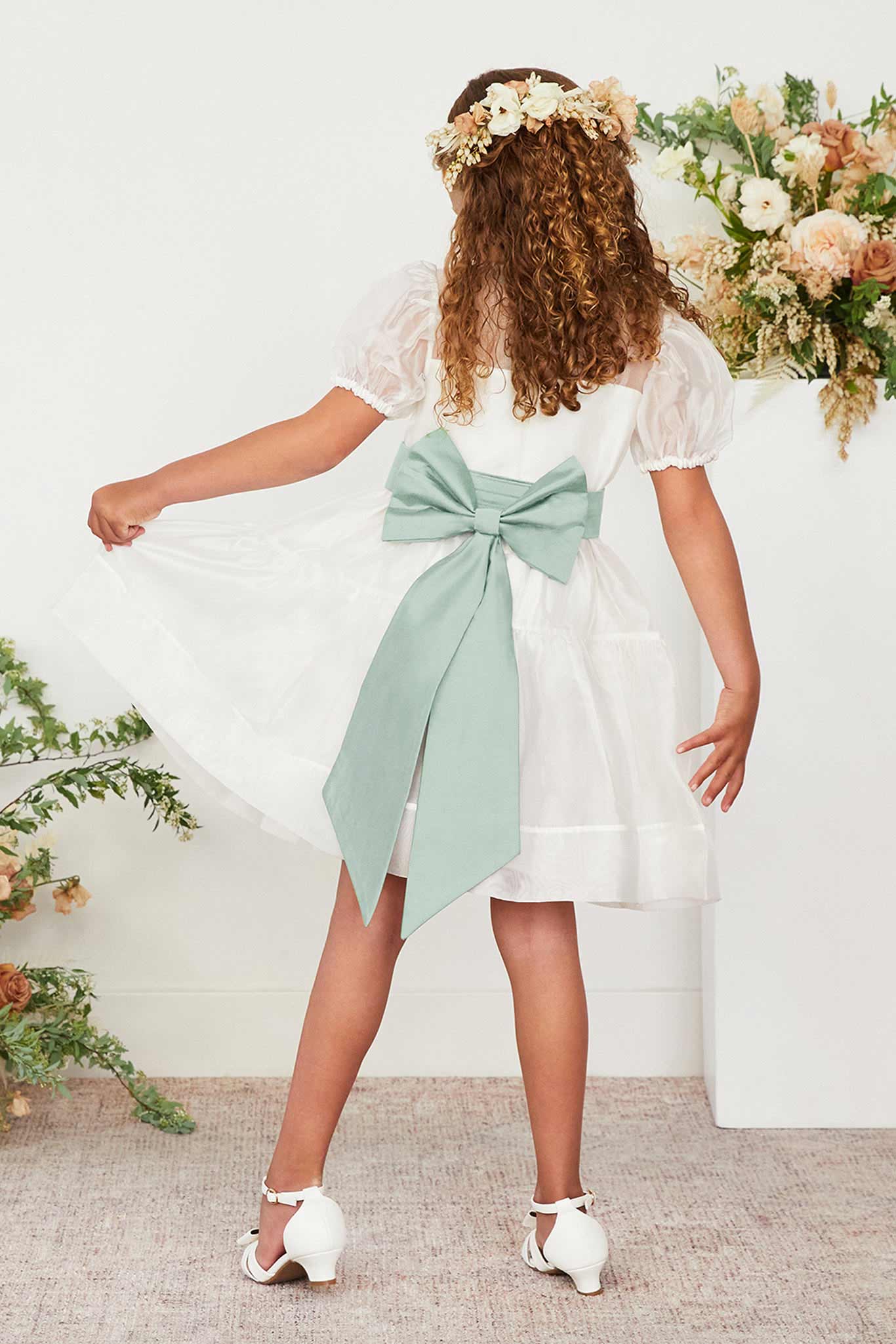 Liz Flower Girl Sash - Sage