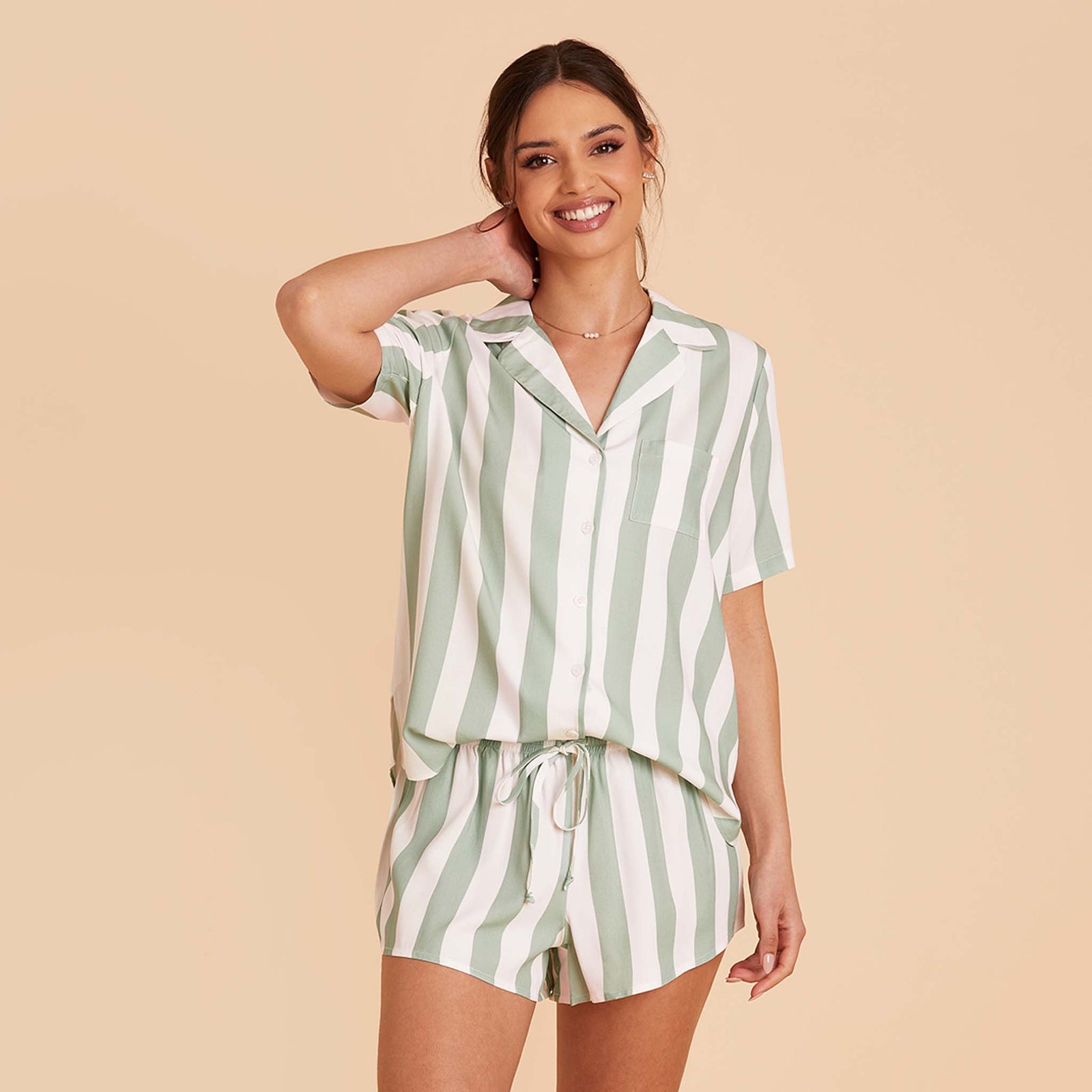 Short Sleeve Personalized Pajamas - Elegant Satin Pajama Set