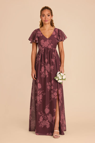 Sangria Whimsical Blooms Hannah Chiffon Dress by Birdy Grey