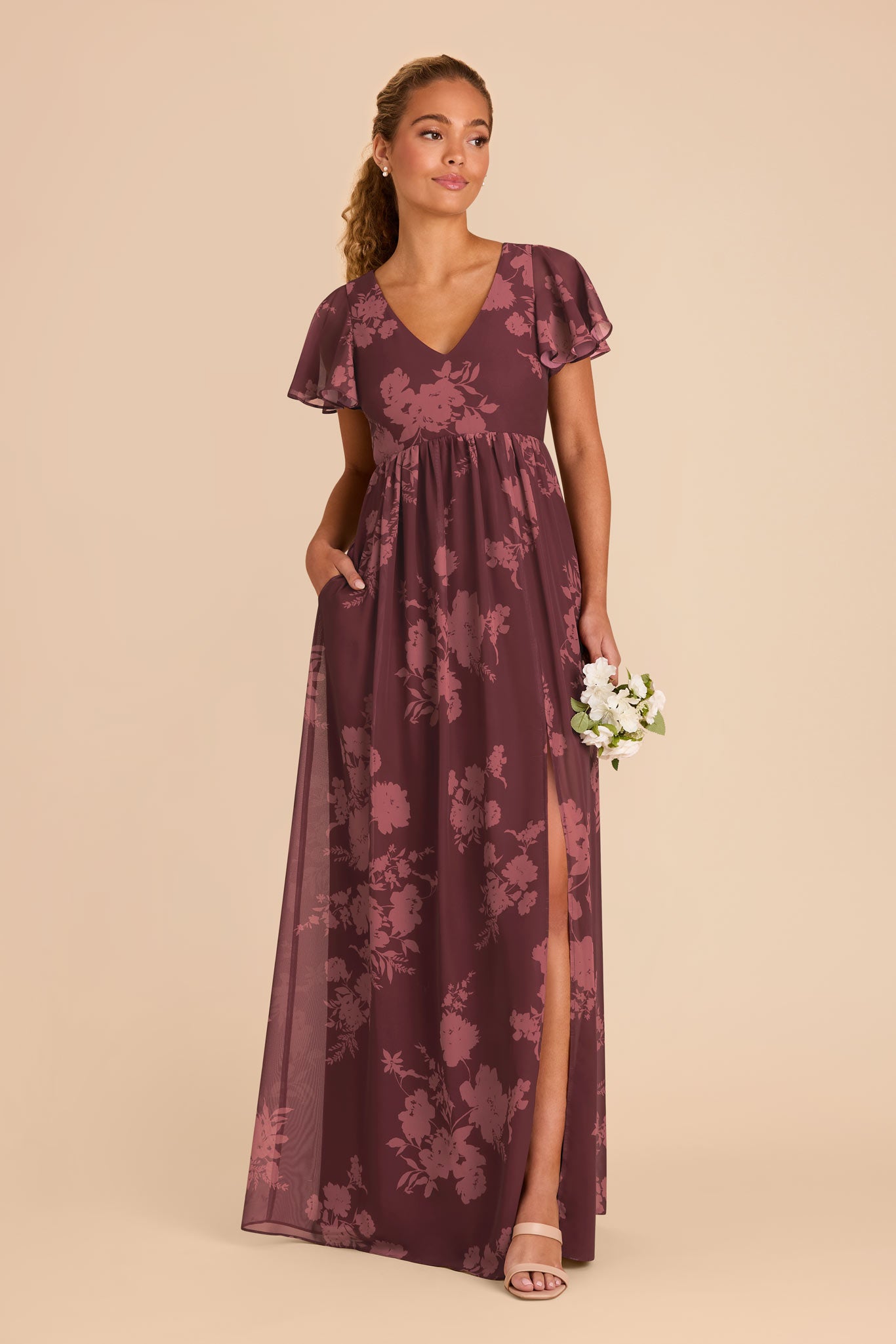 Sangria Whimsical Blooms Hannah Chiffon Dress by Birdy Grey