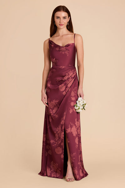 Sangria Whimsical Blooms Jennifer Matte Satin Dress by Birdy Grey