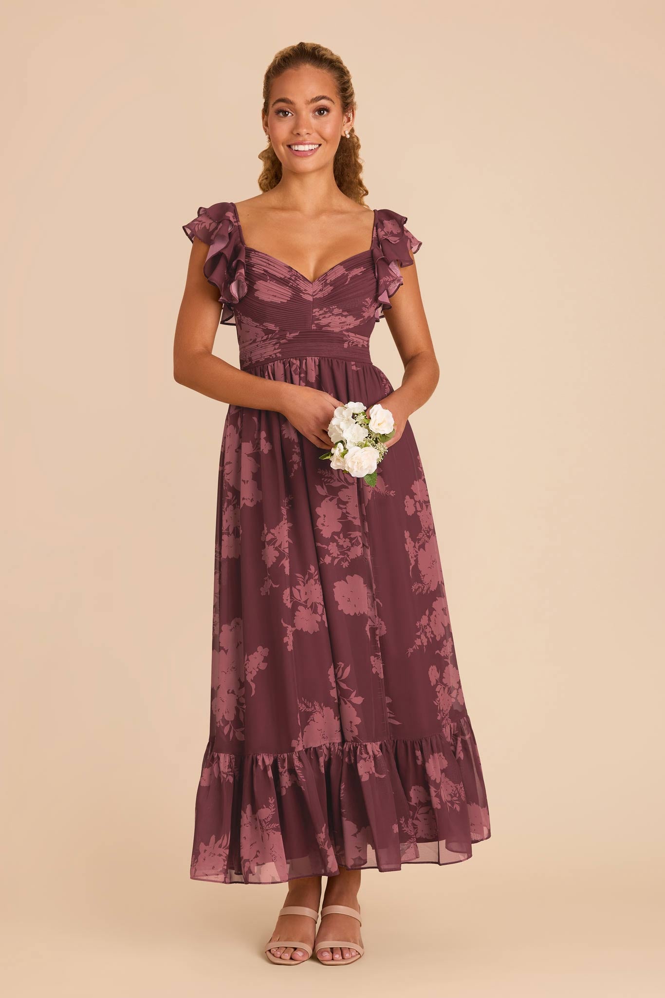 Sangria Whimsical Blooms Michelle Chiffon Dress by Birdy Grey