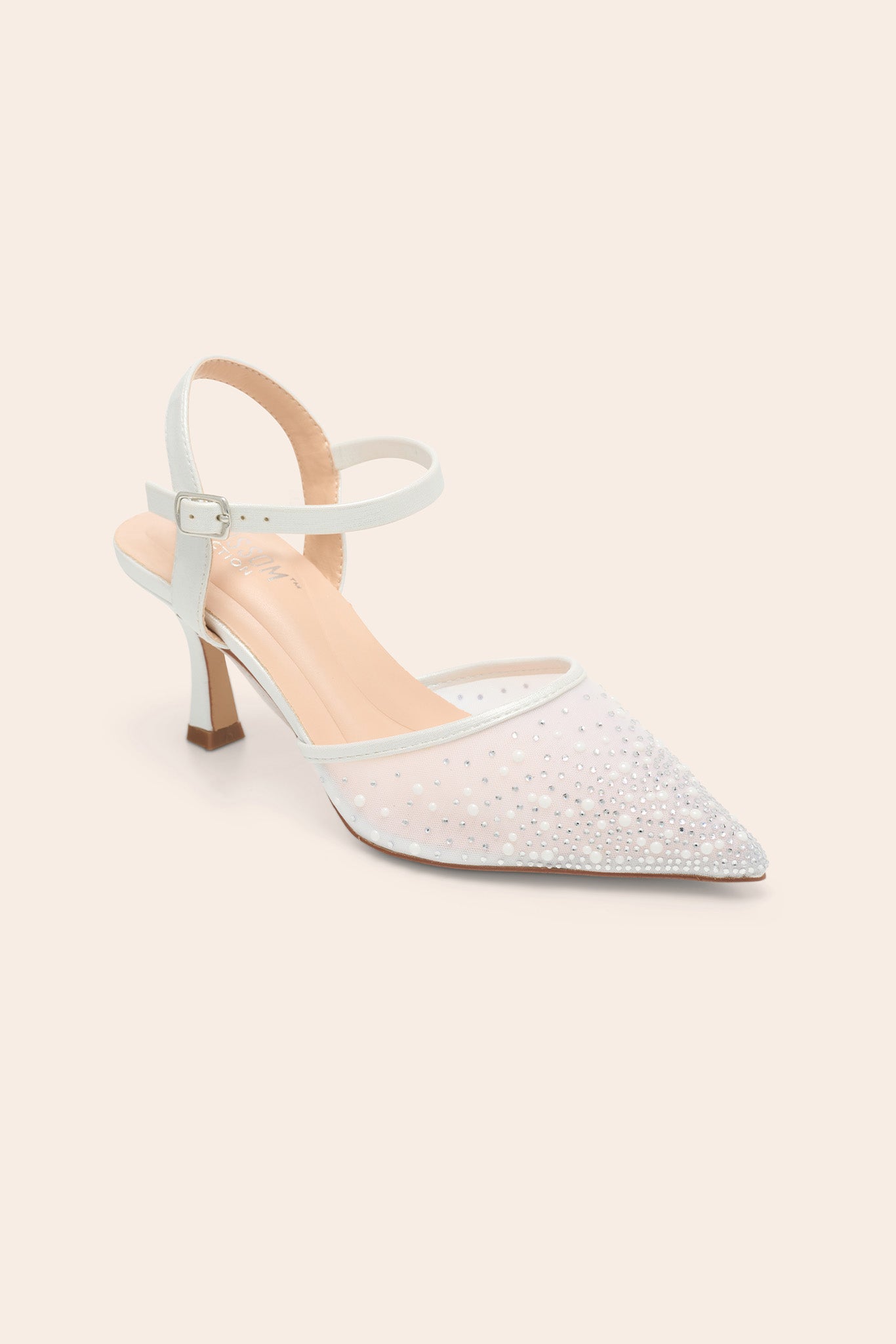 White Selma Mesh Ankle Strap Heel by BIrdy Grey