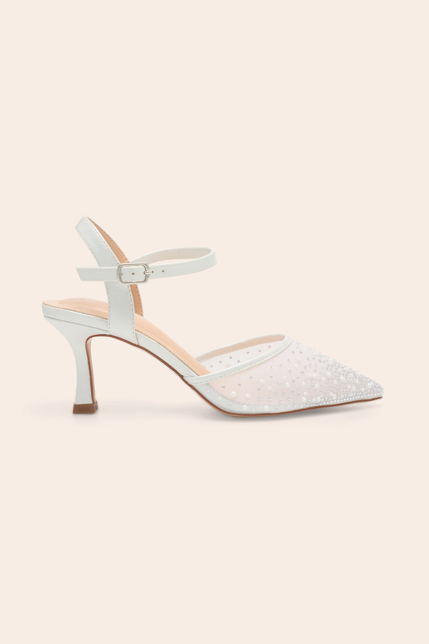 White Selma Mesh Ankle Strap Heel by BIrdy Grey