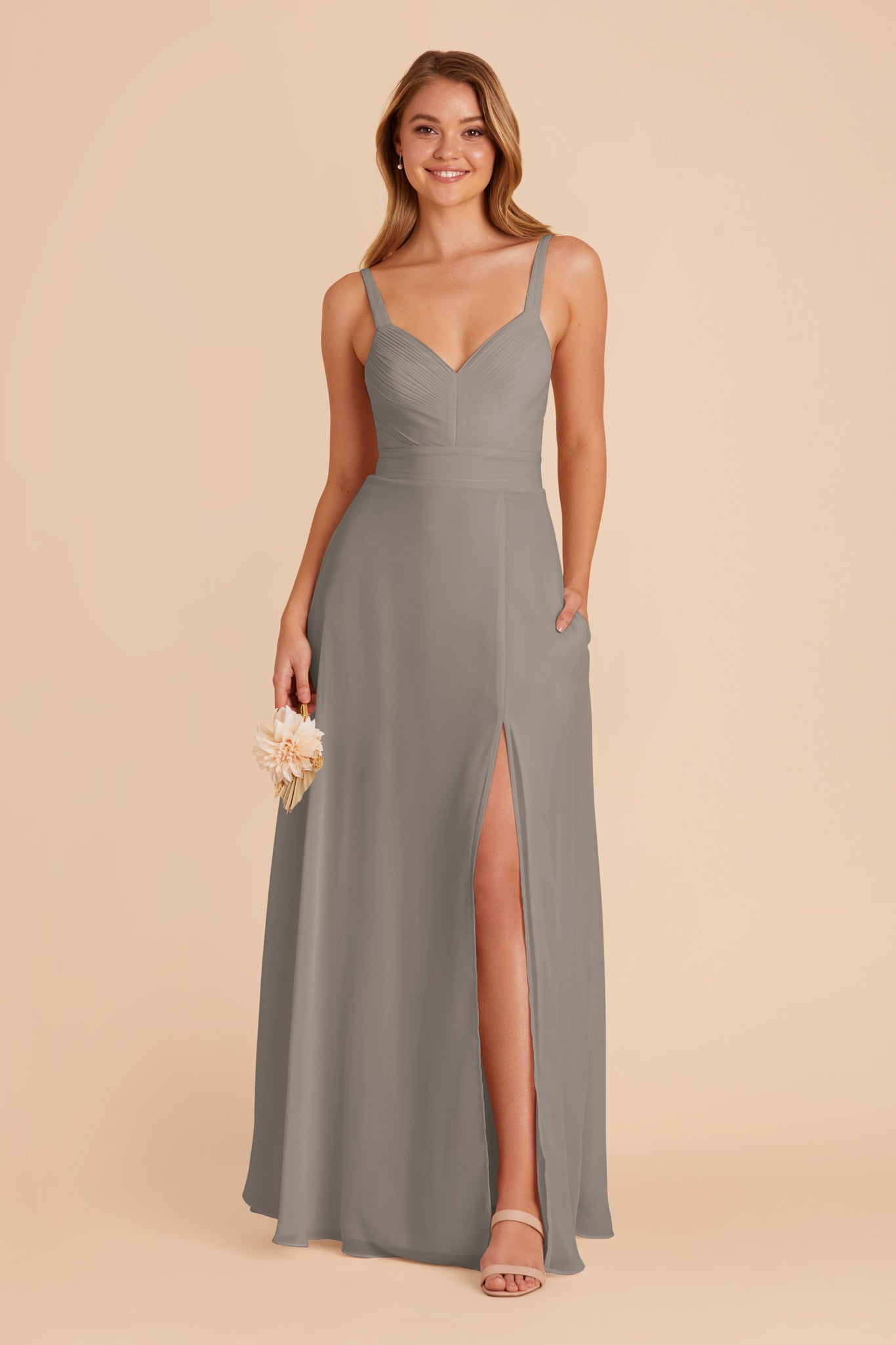 Deborah Silver Chiffon V Neck Bridesmaid Dress Birdy Grey