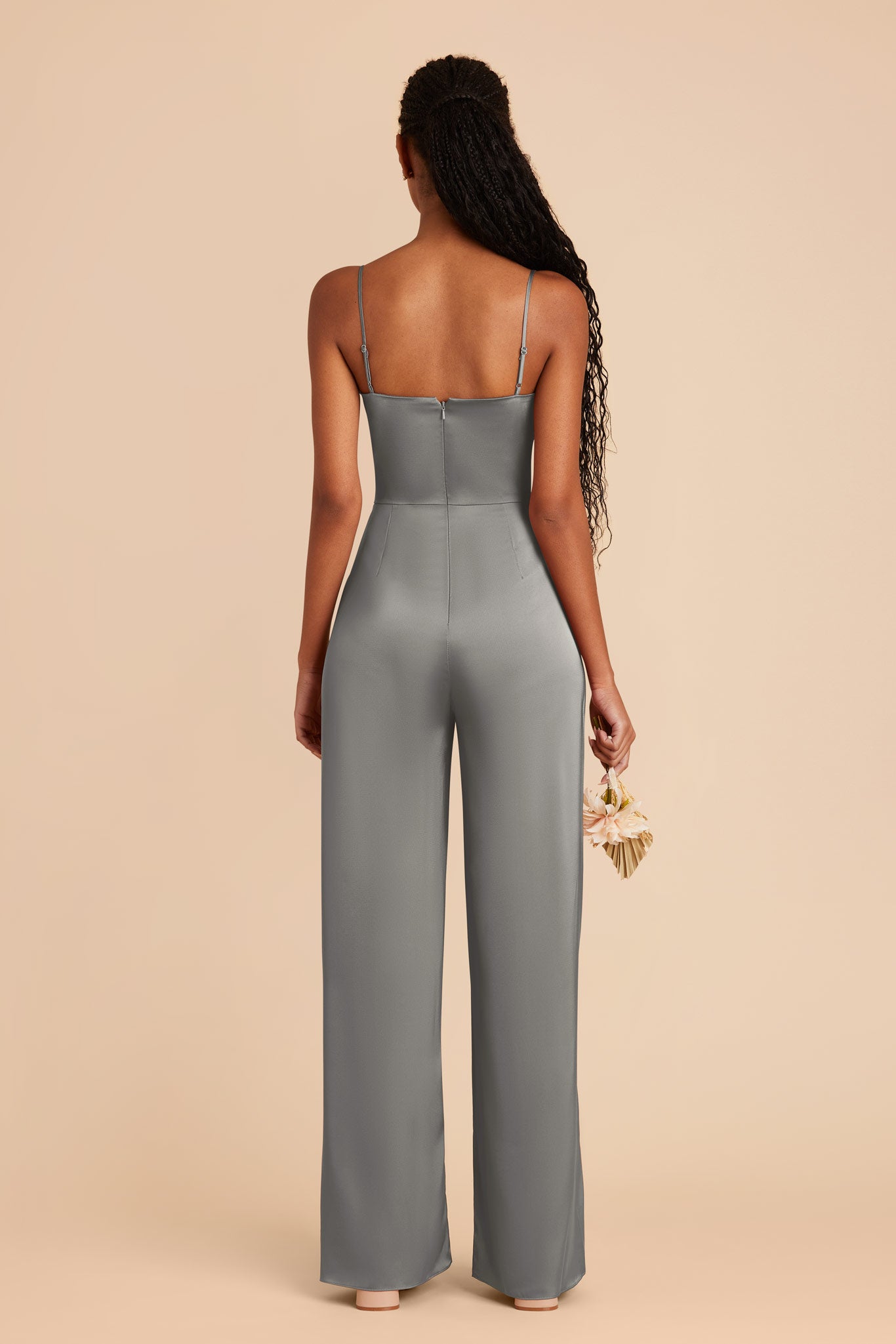 Silver Donna Matte Satin Jumpsuit by Birdy Grey