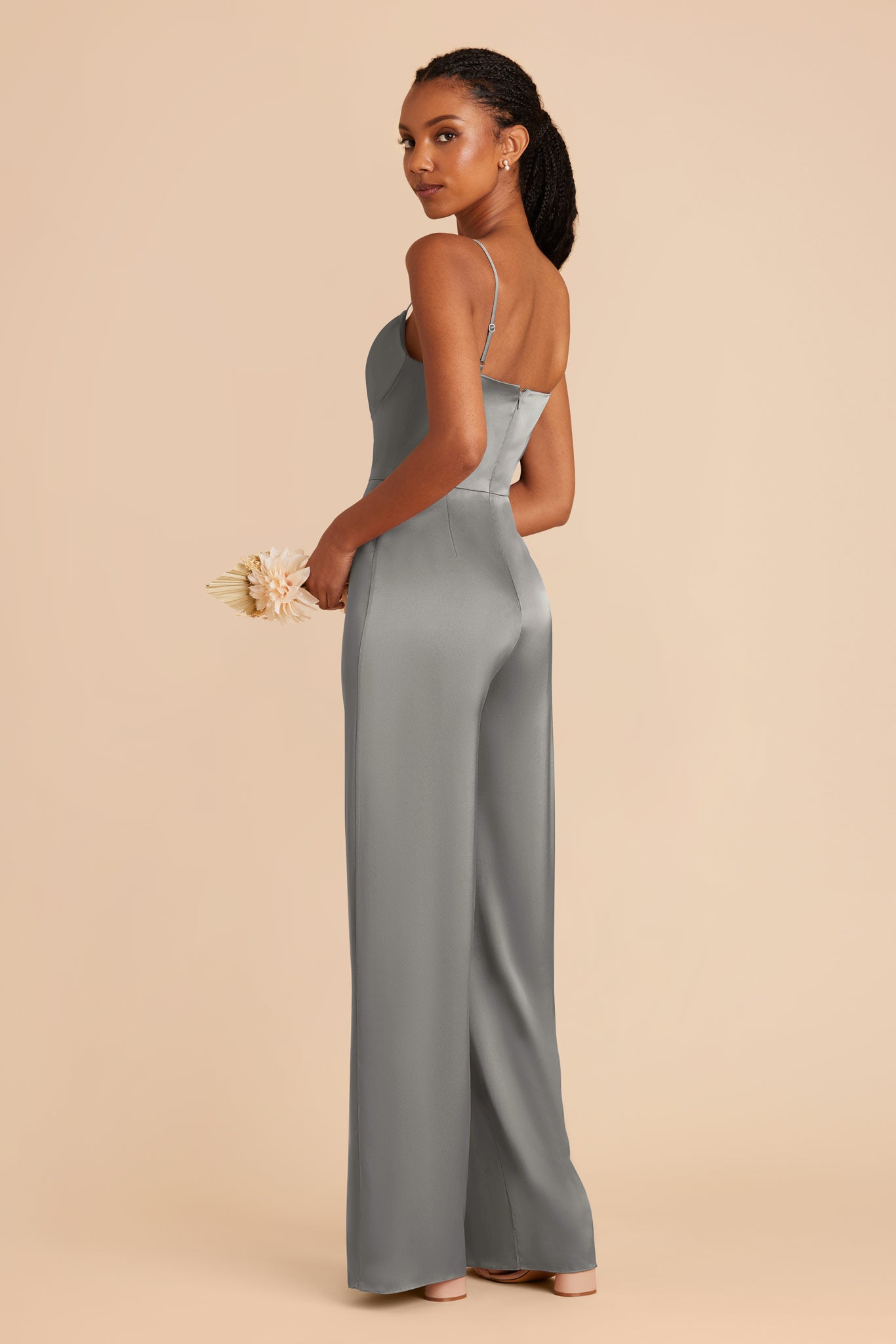 Silver Donna Matte Satin Jumpsuit by Birdy Grey