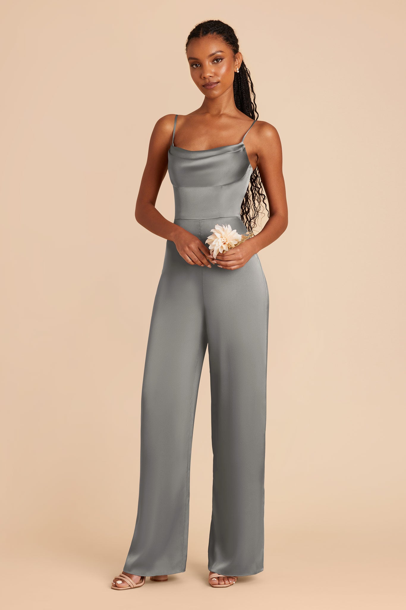 Silver Donna Matte Satin Jumpsuit by Birdy Grey