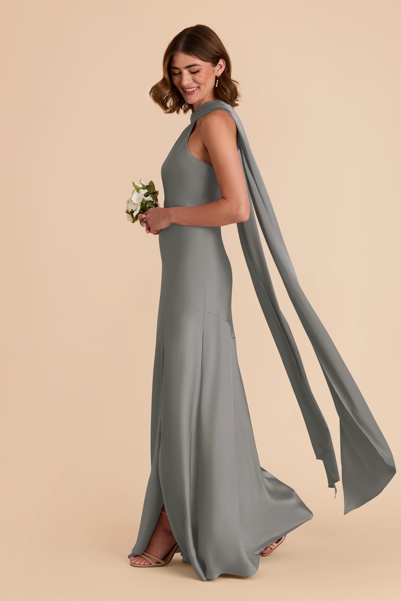 Silver Eileen Matte Satin Dress by Birdy Grey