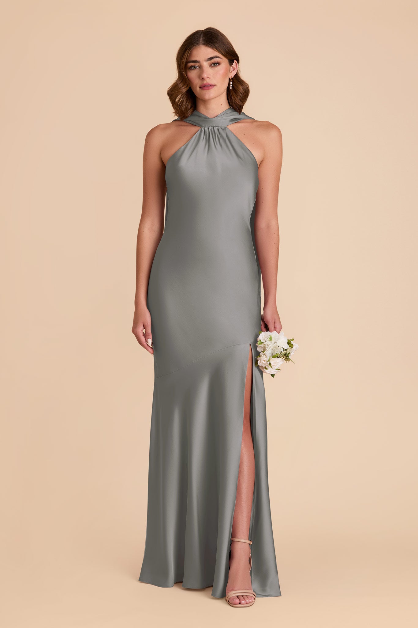 Silver Eileen Matte Satin Dress by Birdy Grey