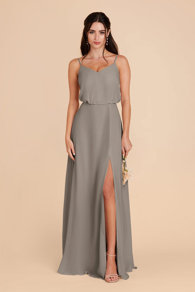 Silver Gwennie Chiffon Dress With Slit by Birdy Grey