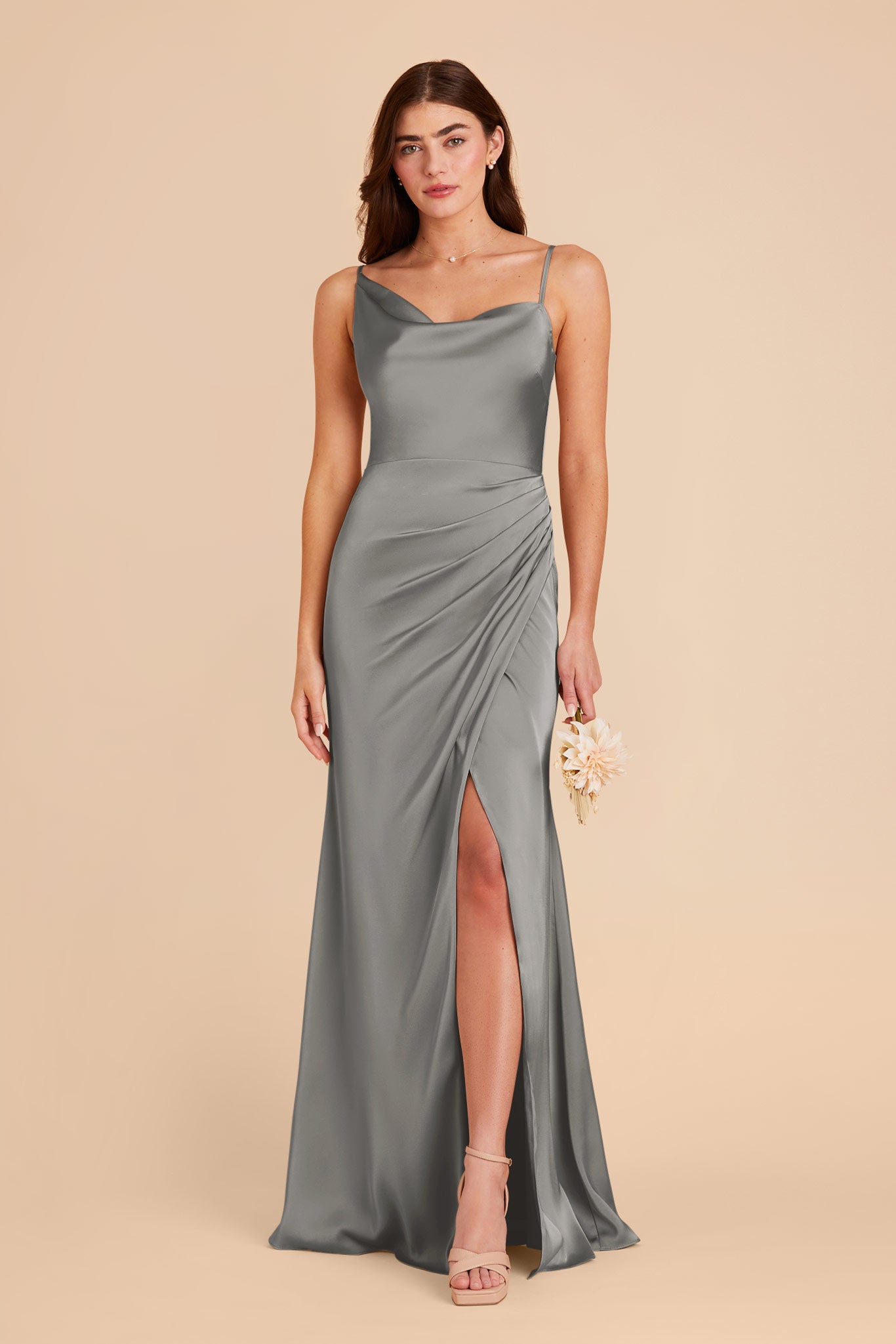 Silver Jennifer Matte Satin Dress by Birdy Grey