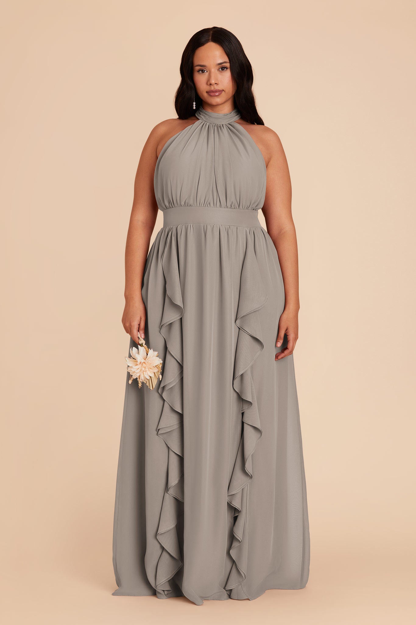 Joyce Silver Chiffon Halter Bridesmaid Dress Birdy Grey