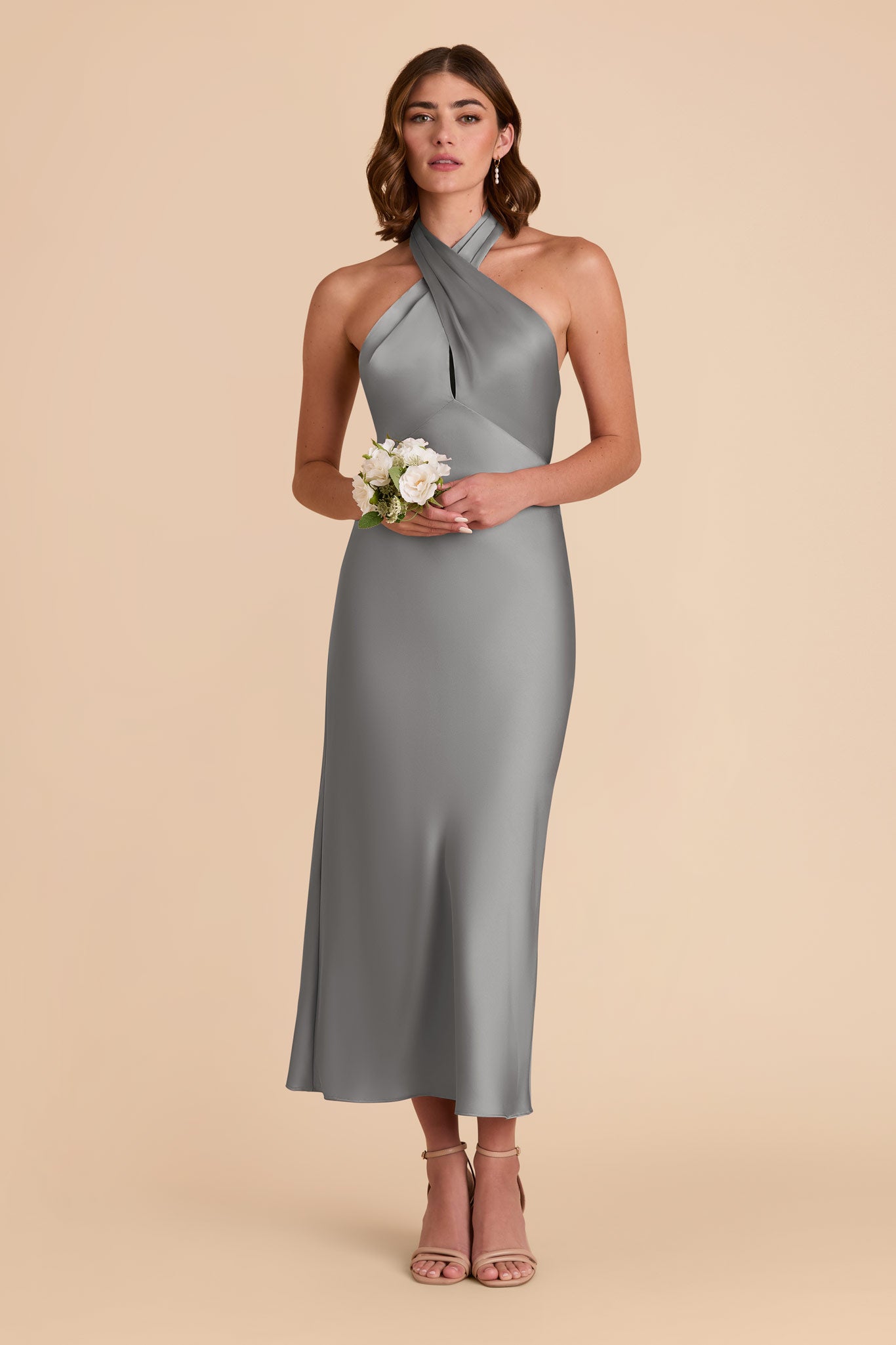 Silver Monique Matte Satin Dress by Birdy Grey