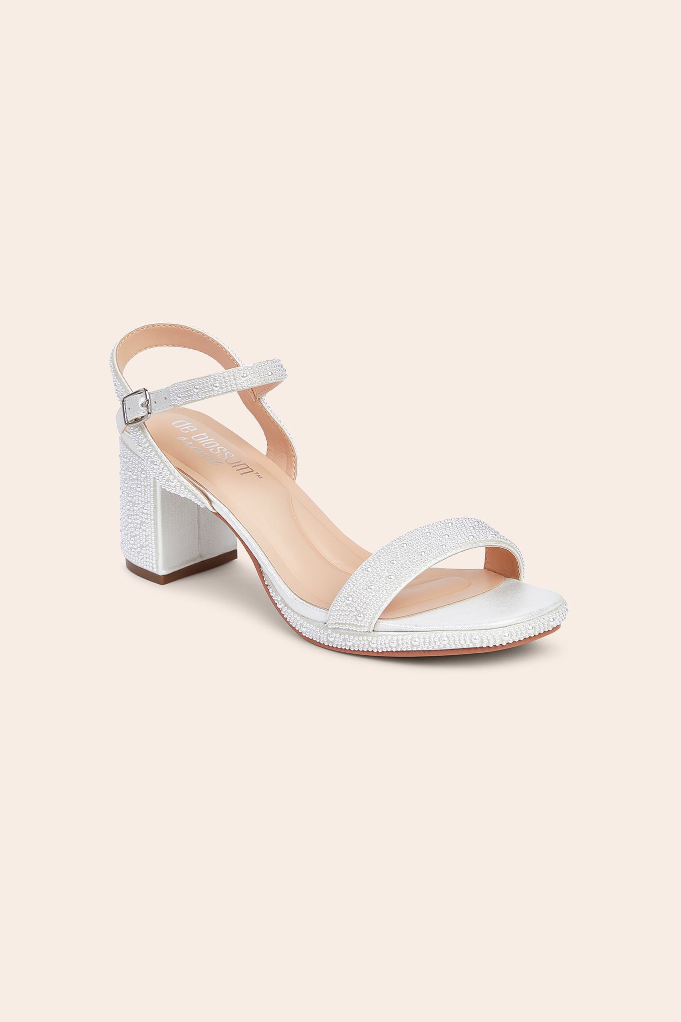 White Nelly Pearl Beaded Block Heel by Birdy Grey