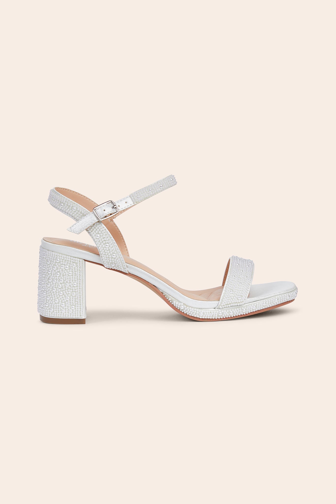 White Nelly Pearl Beaded Block Heel by Birdy Grey