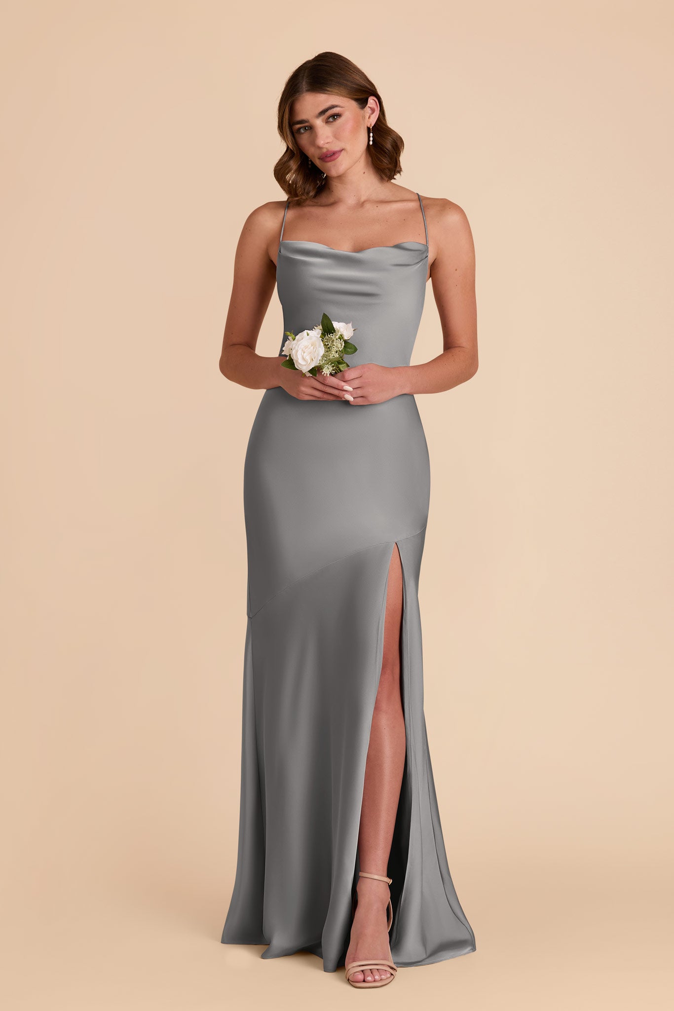 Silver Olivia Matte Satin Dress by Birdy Grey