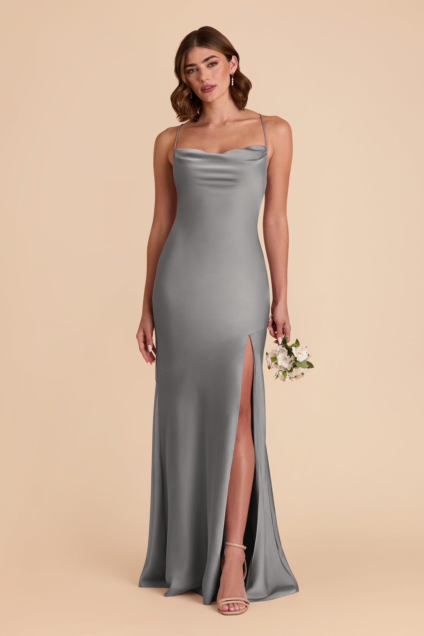 Silver Olivia Matte Satin Dress by Birdy Grey