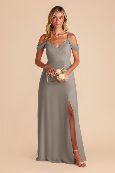 Silver Spence Convertible Chiffon Dress With Slit by Birdy Grey