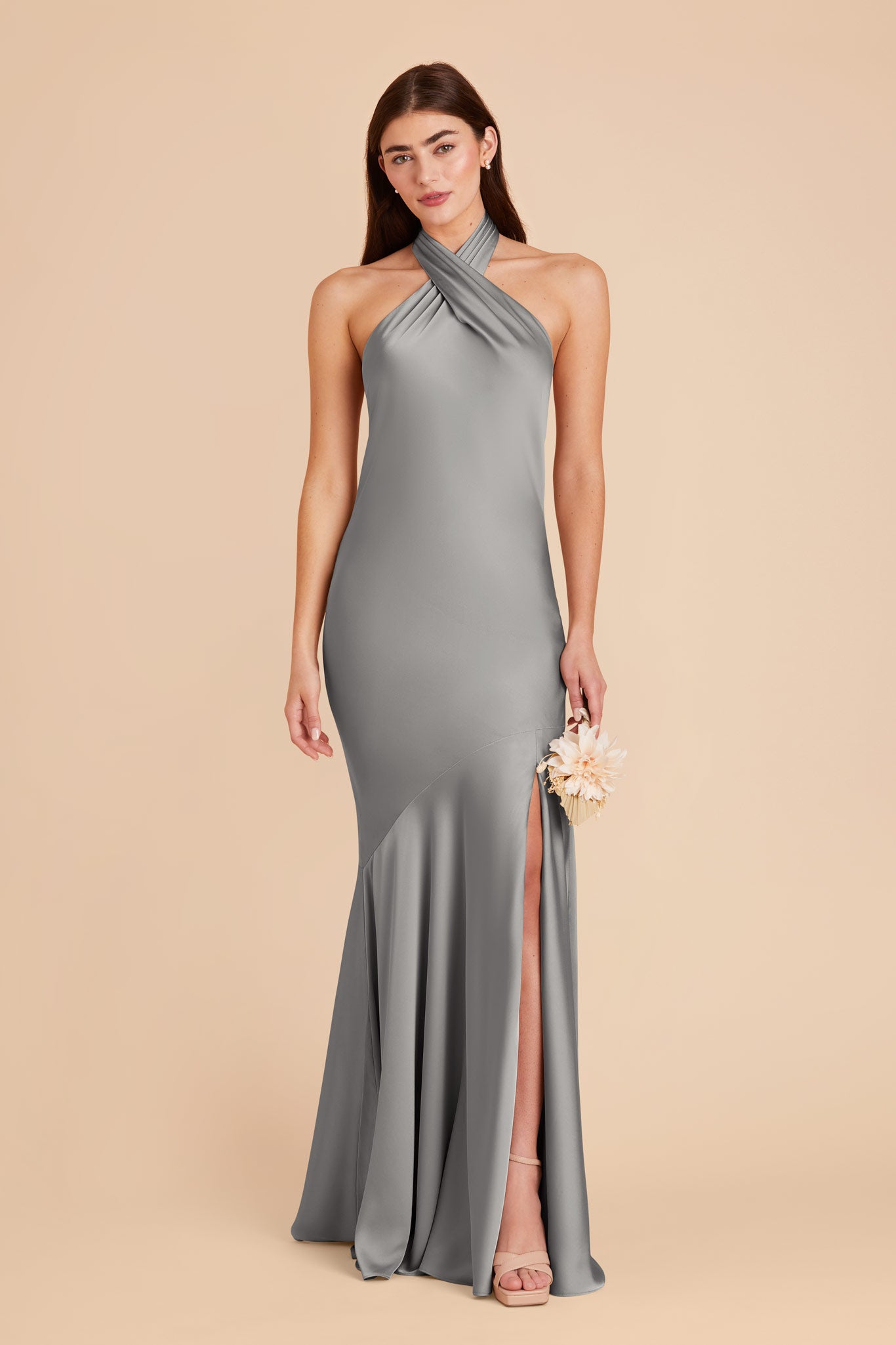 Silver Stephanie Matte Satin Dress by Birdy Grey