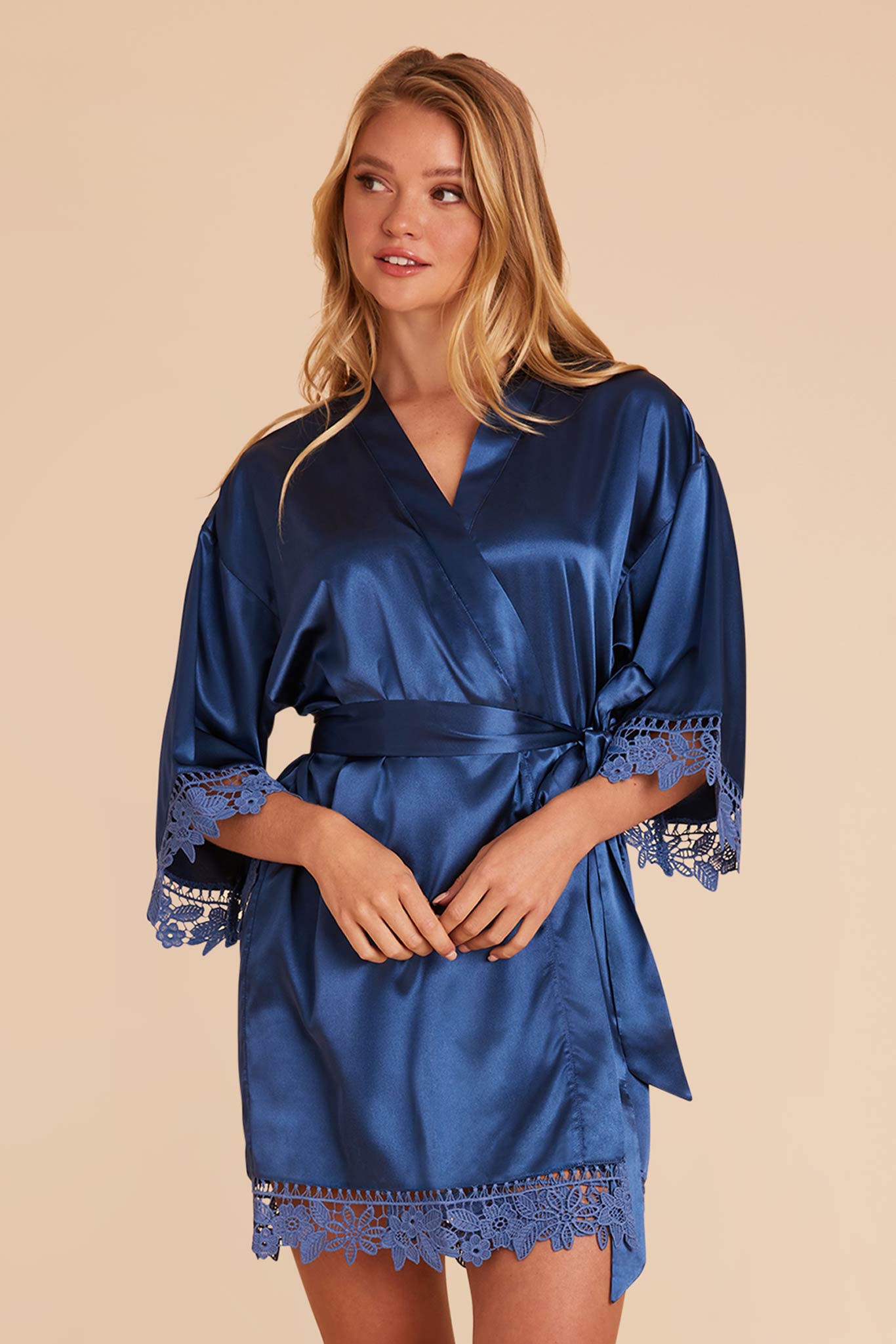 Claudine Lace Robe - Slate Blue