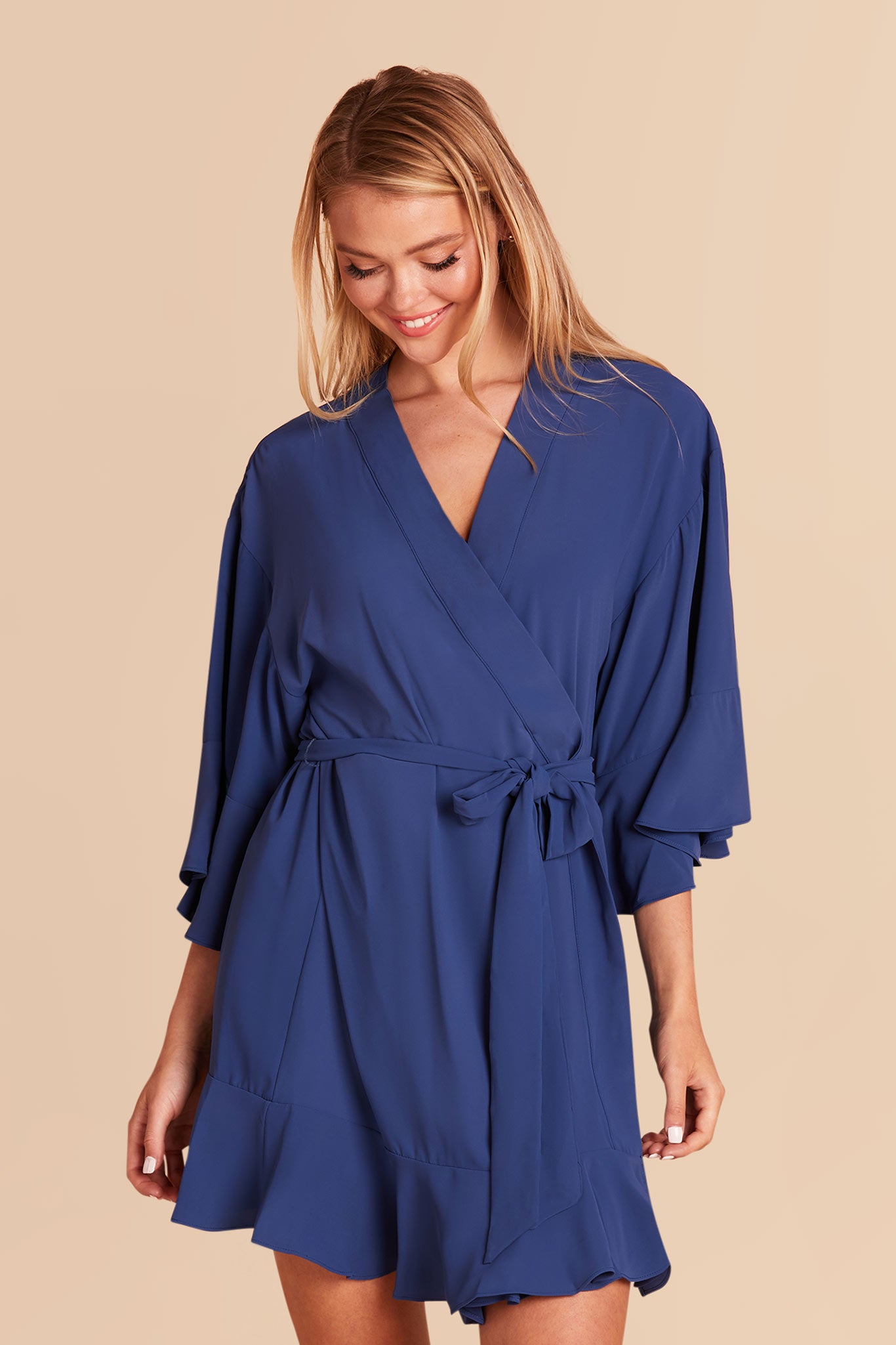 Slate Blue Kenny Ruffle Robe by Birdy Grey