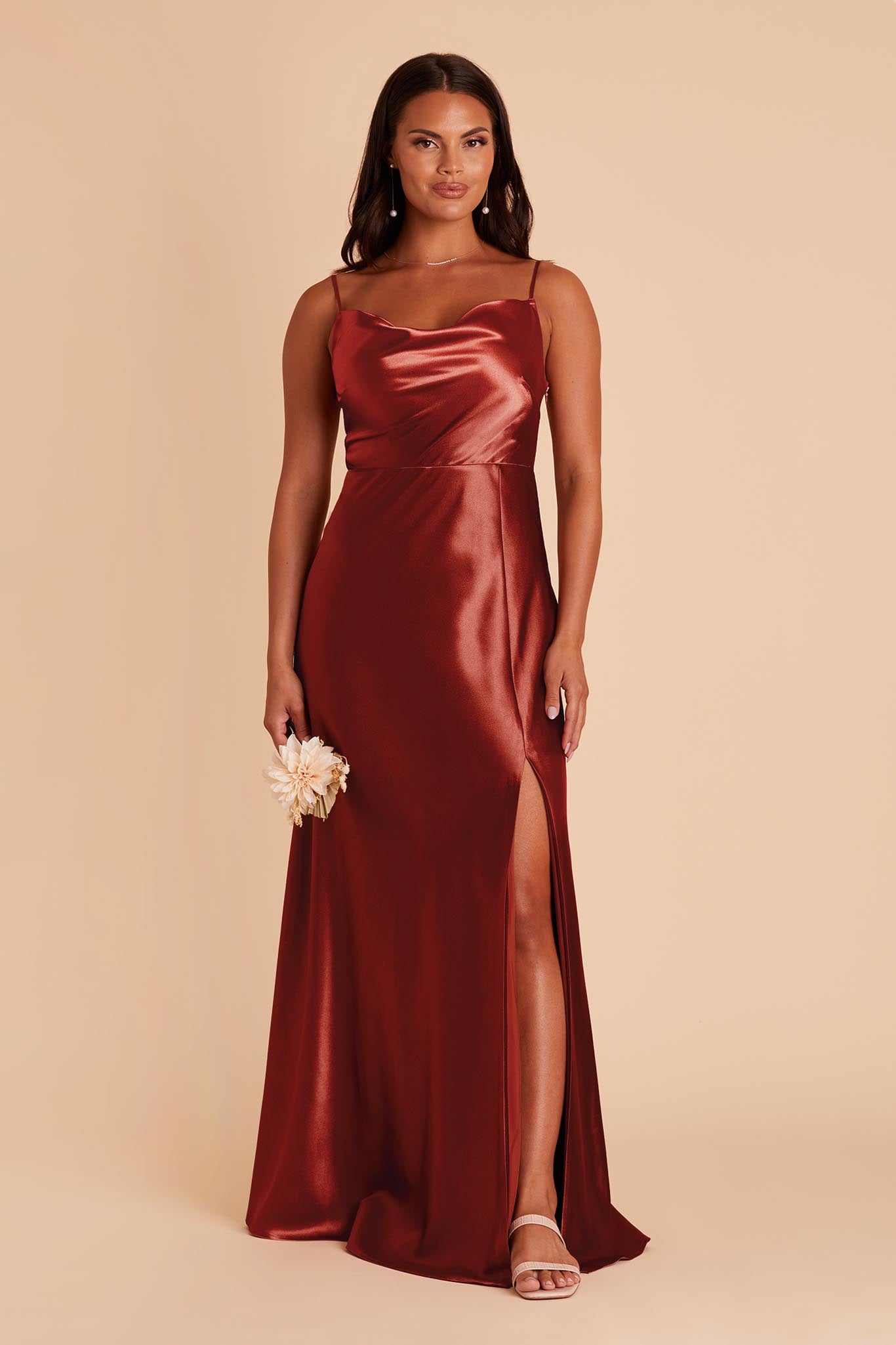 Lisa Long Satin Bridesmaid Dress in Spice | Birdy Grey