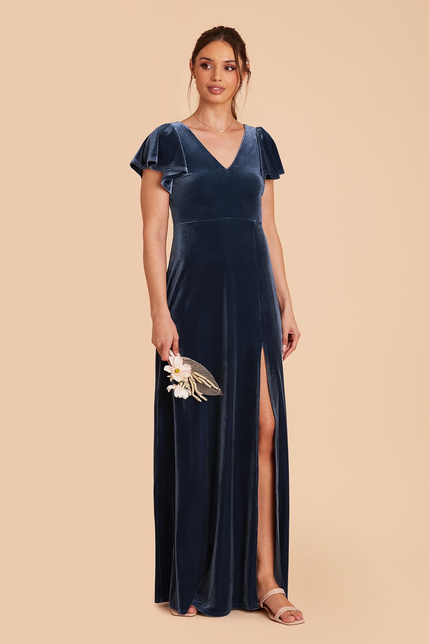 Hannah Dress Storm Blue Velvet Bridesmaid Dress Birdy Grey