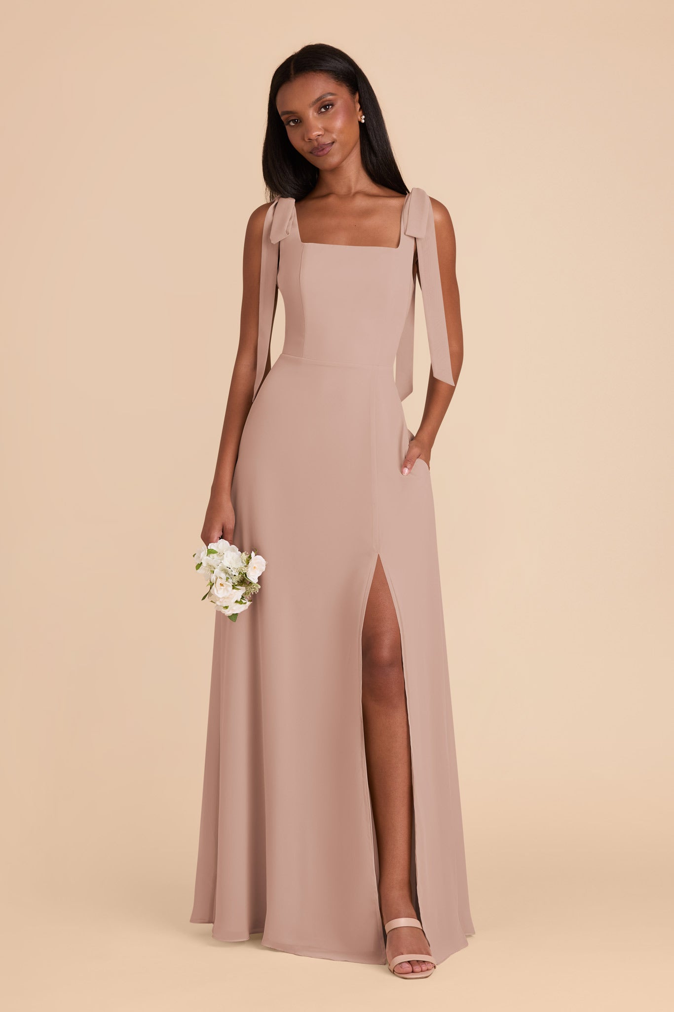 Taupe Alex Convertible Chiffon Dress by Birdy Grey