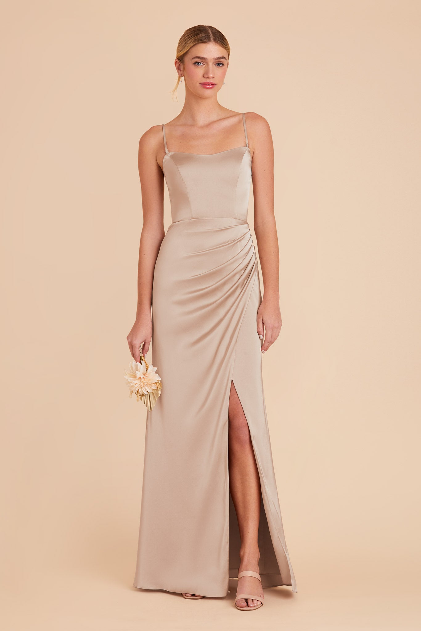 Taupe Anne Matte Satin Dress by Birdy Grey