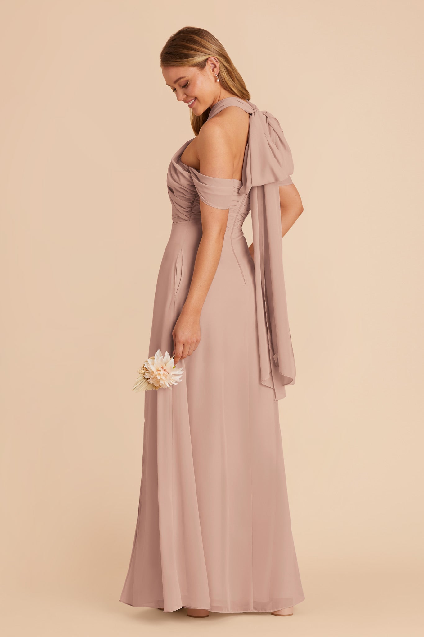 Taupe Cara Chiffon Dress by Birdy Grey