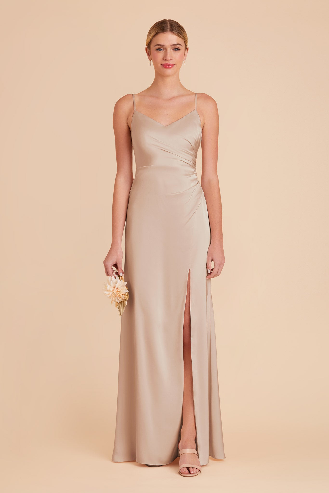 Taupe Catherine Matte Satin Dress by Birdy Grey