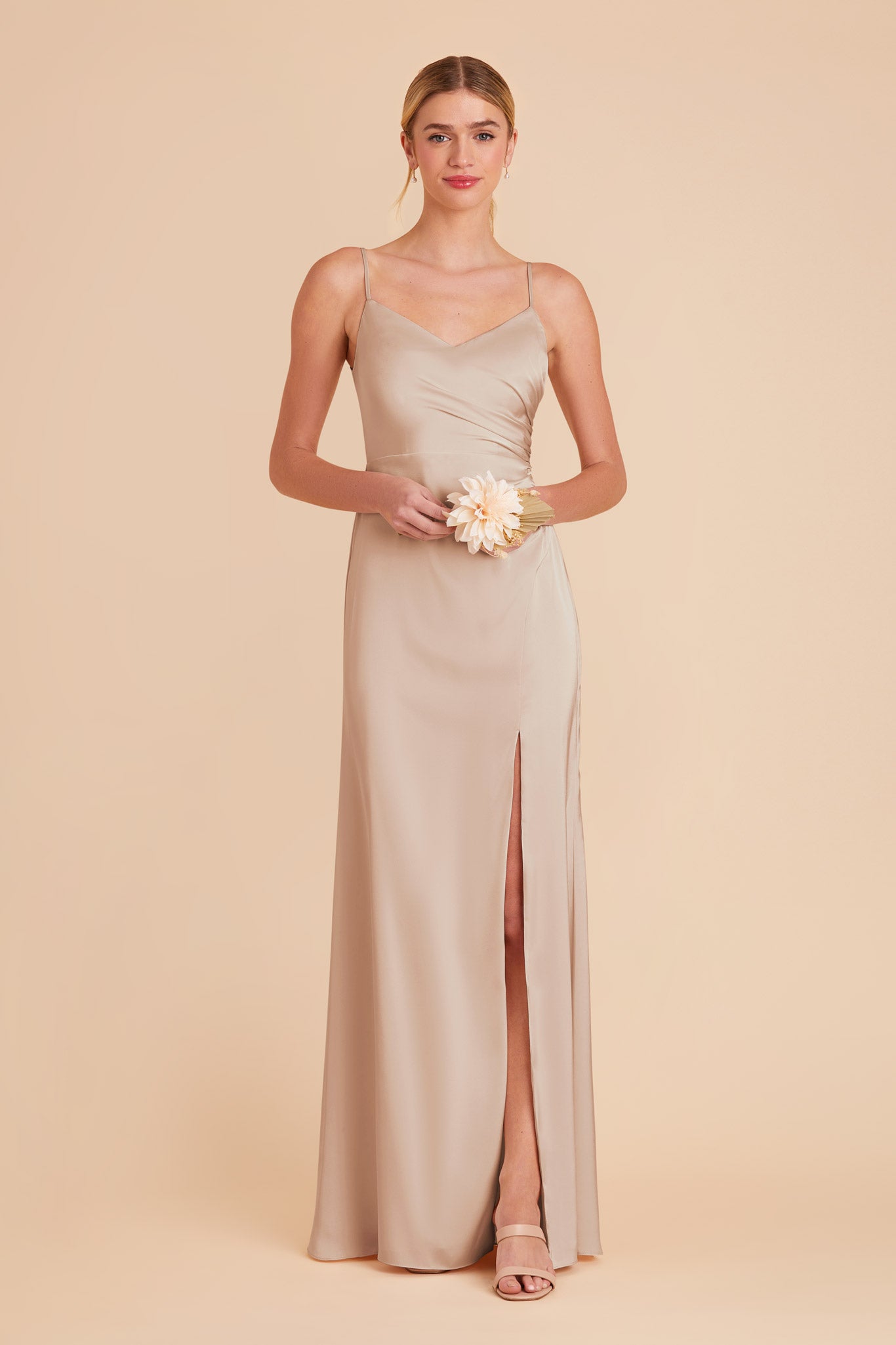 Taupe Catherine Matte Satin Dress by Birdy Grey