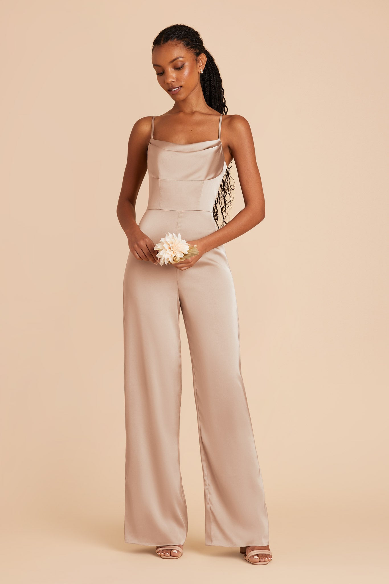 Taupe Donna Matte Satin Bridesmaid Jumpsuit by Birdy Grey