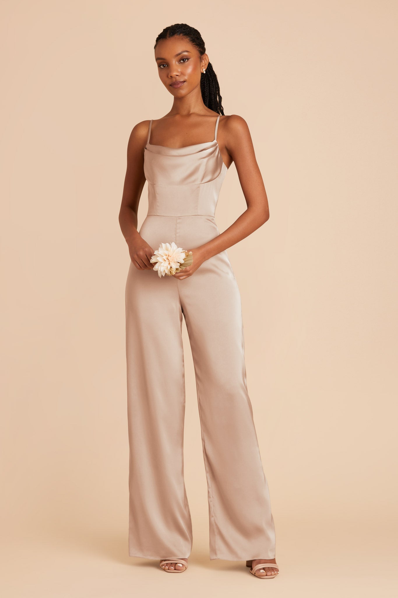 Taupe Donna Matte Satin Bridesmaid Jumpsuit by Birdy Grey