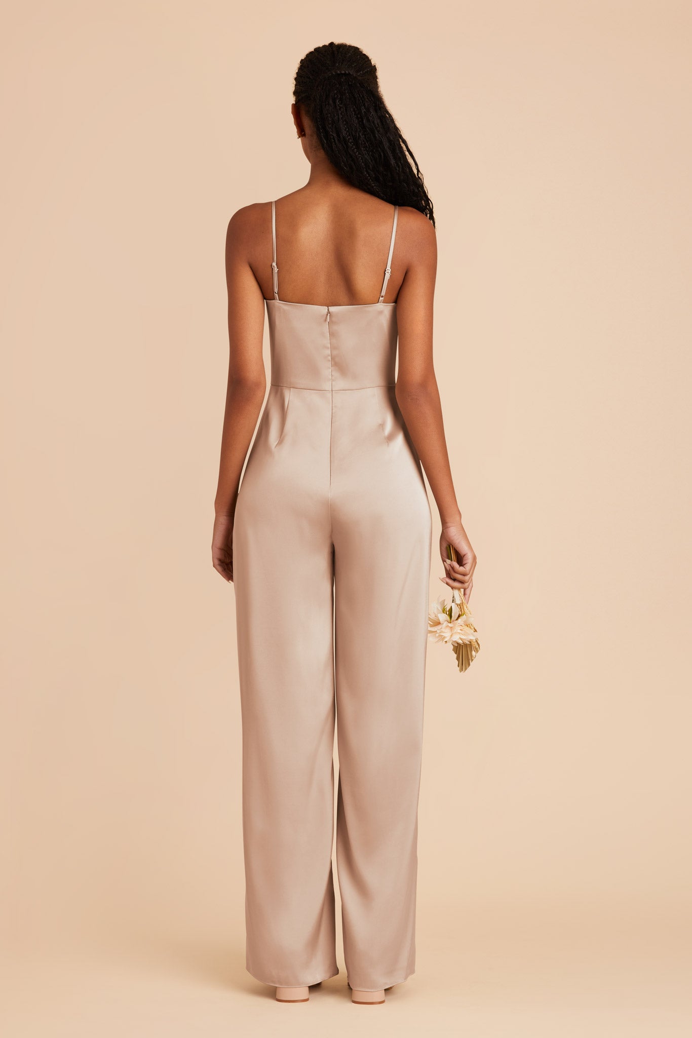 Taupe Donna Matte Satin Bridesmaid Jumpsuit by Birdy Grey