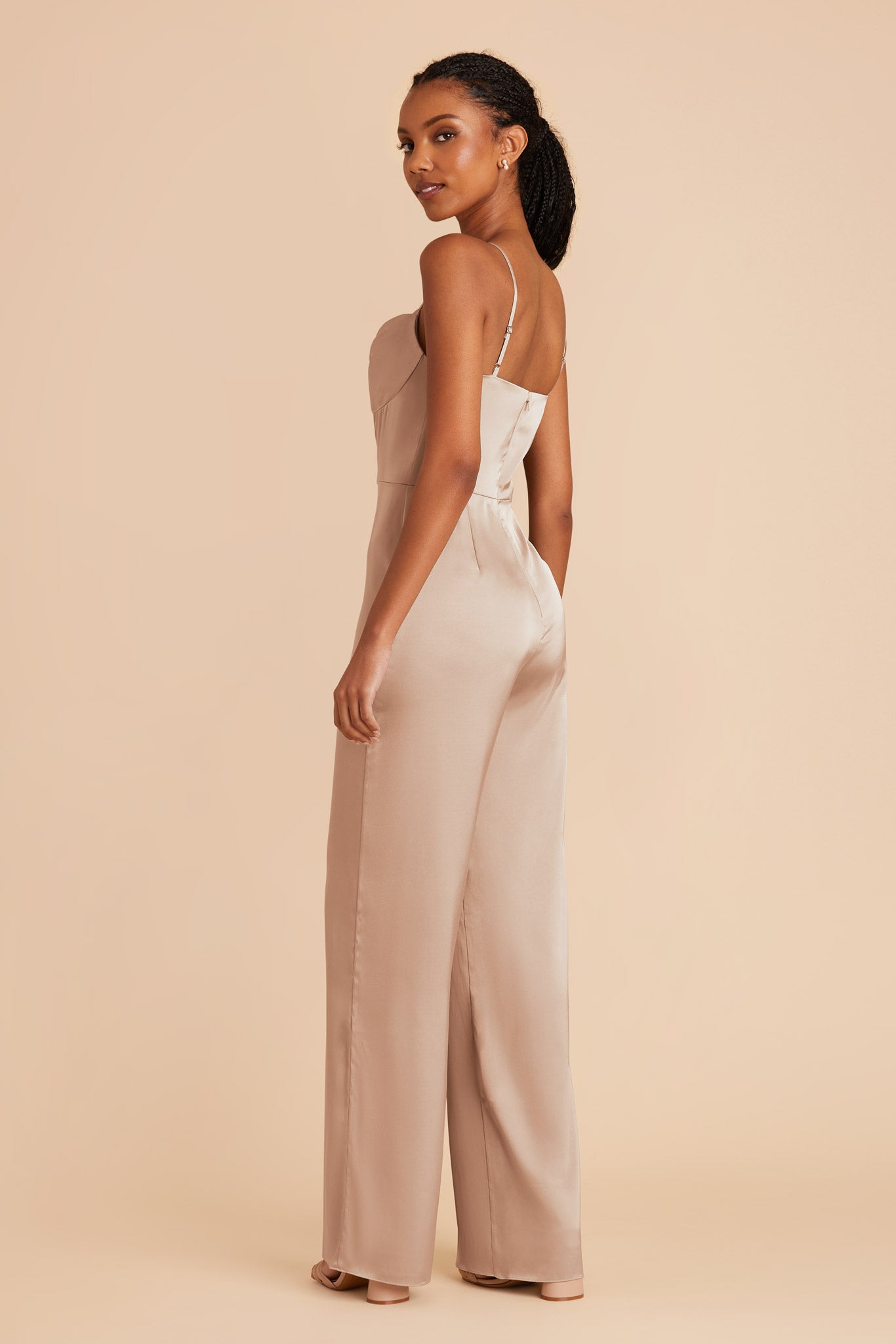 Taupe Donna Matte Satin Bridesmaid Jumpsuit by Birdy Grey