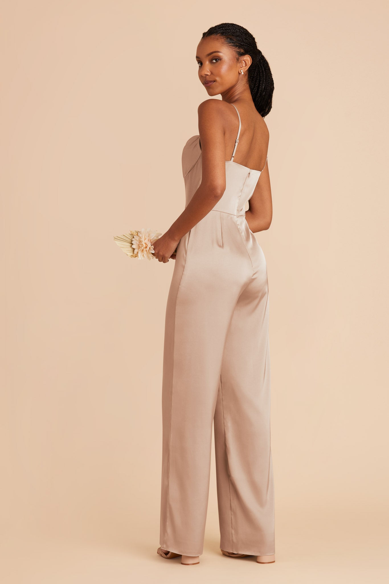 Taupe Donna Matte Satin Bridesmaid Jumpsuit by Birdy Grey