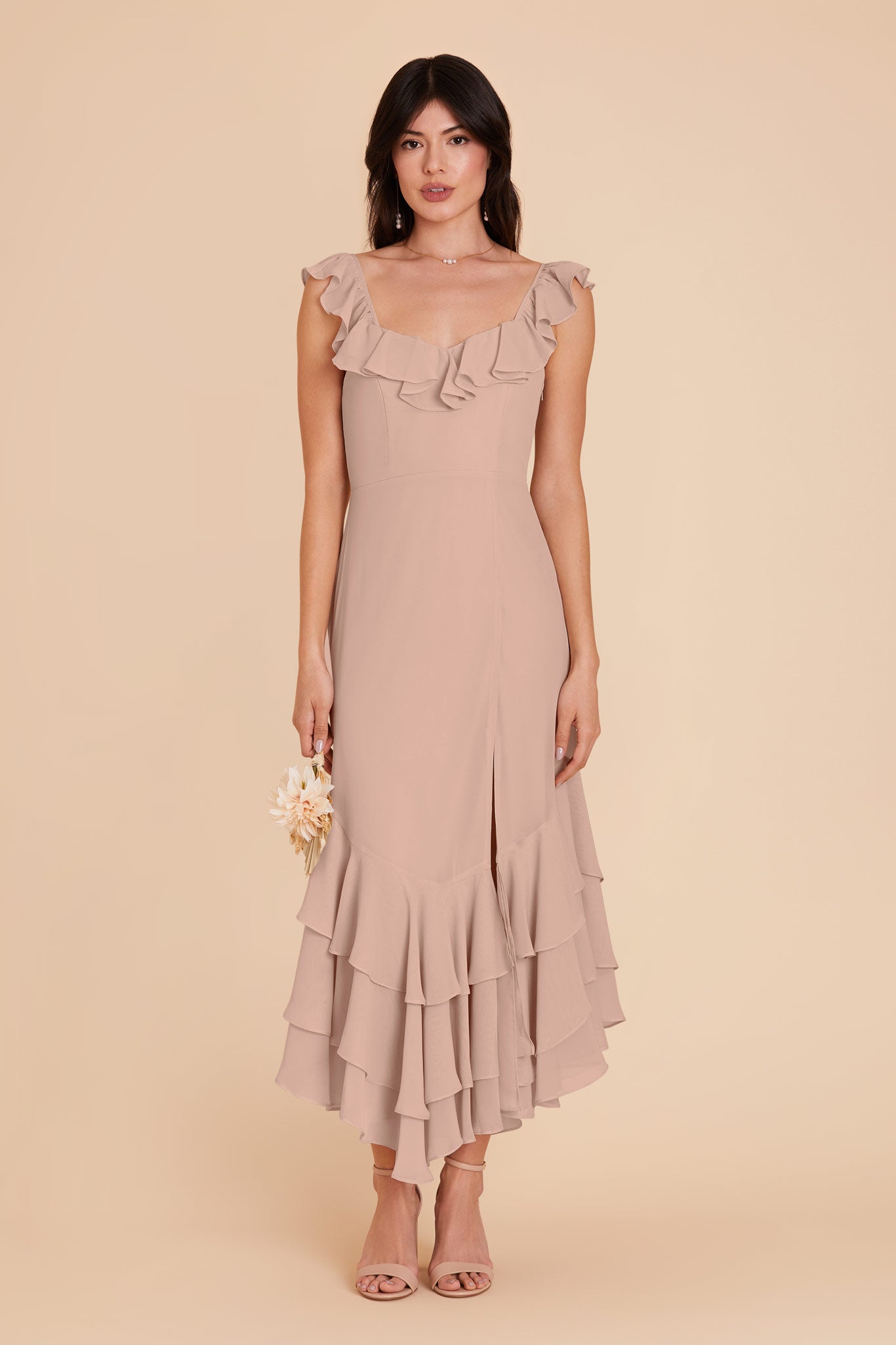 Taupe Ginny Chiffon Dress by Birdy Grey