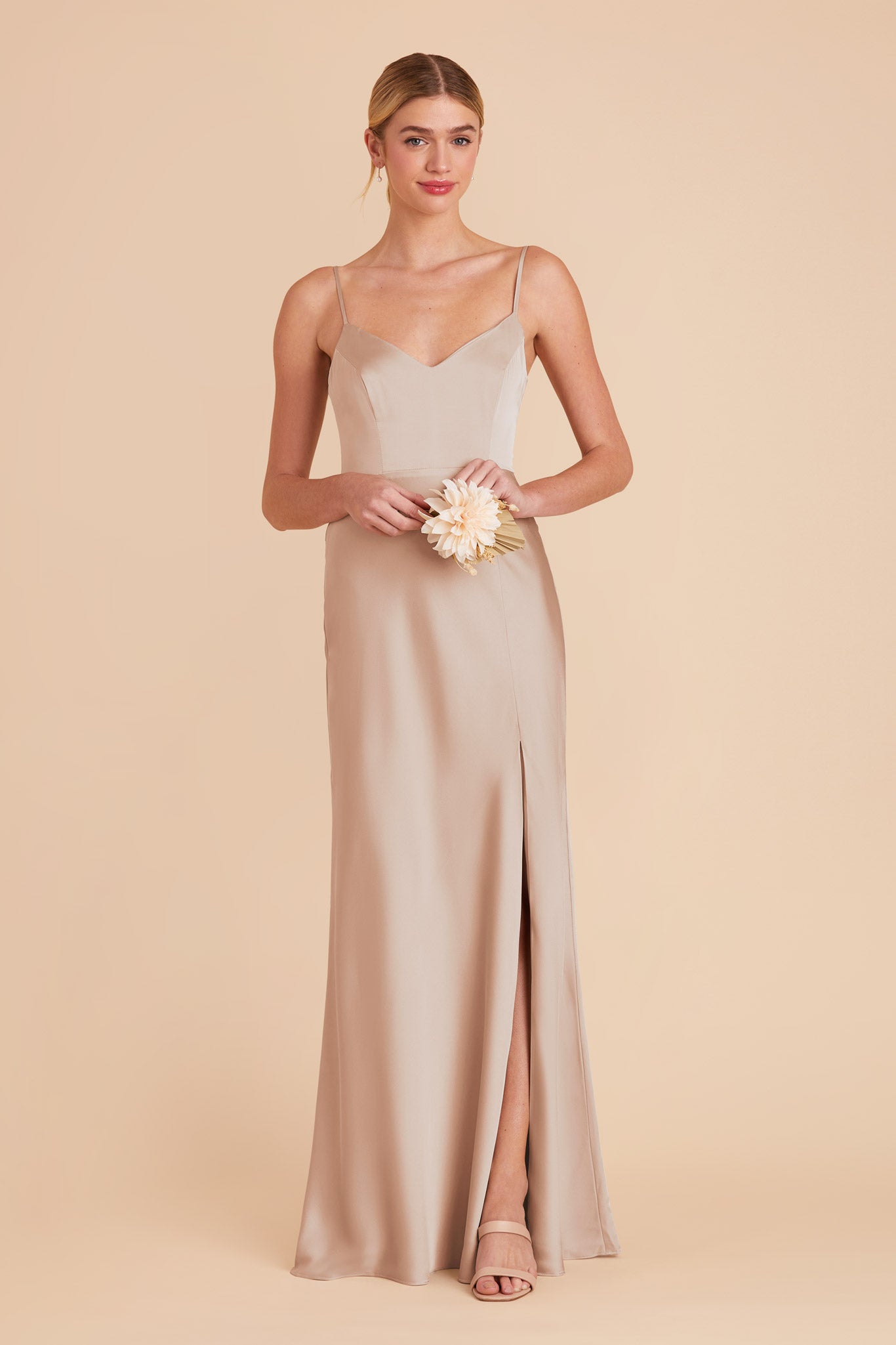 Taupe Jay Matte Satin Dress by Birdy Grey